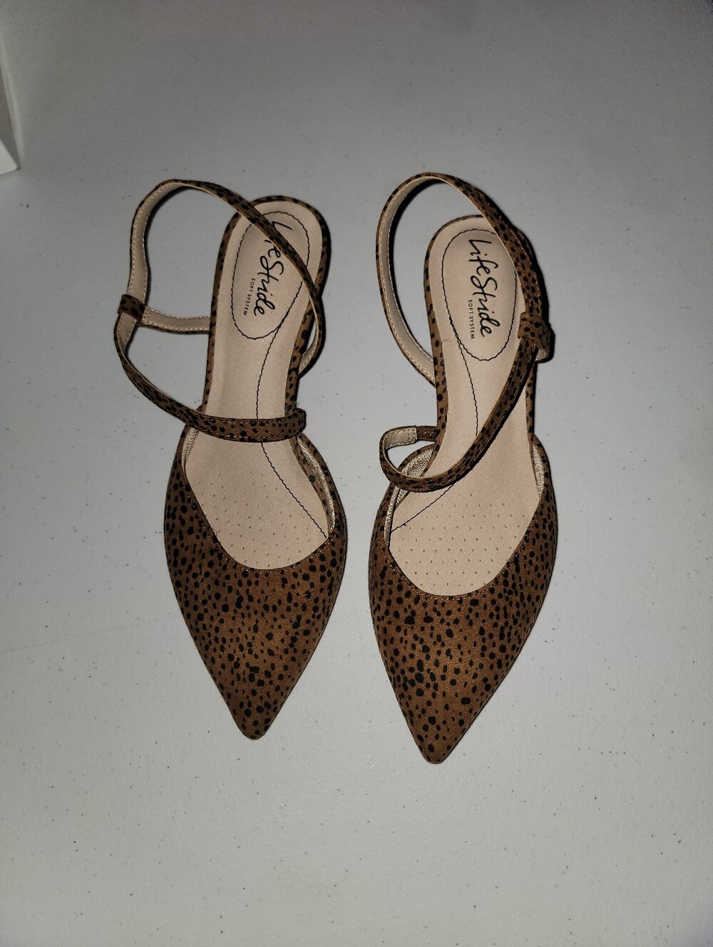 Life Stride Cheetah-Print Pointed Toe Slingback Flats Nwot